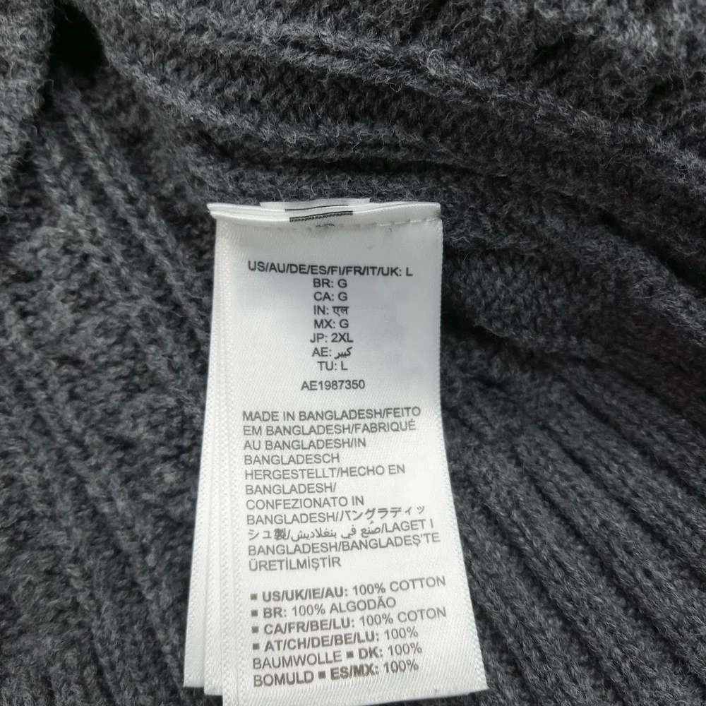 Amazon Sweater Mens Large Gray 100% Cotton‎ Cable Knit Crewneck Pullover Casual